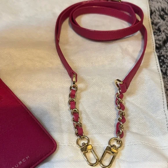 Tory Burch Pink (Fuchsia) Top-Handle Satchel/Crossbody bag with Gold Logo - Picture 3 of 12